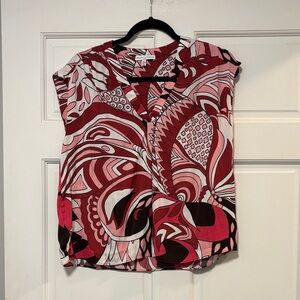 Maison d’Amelie Women's Abstract Print Top - Red and Pink
